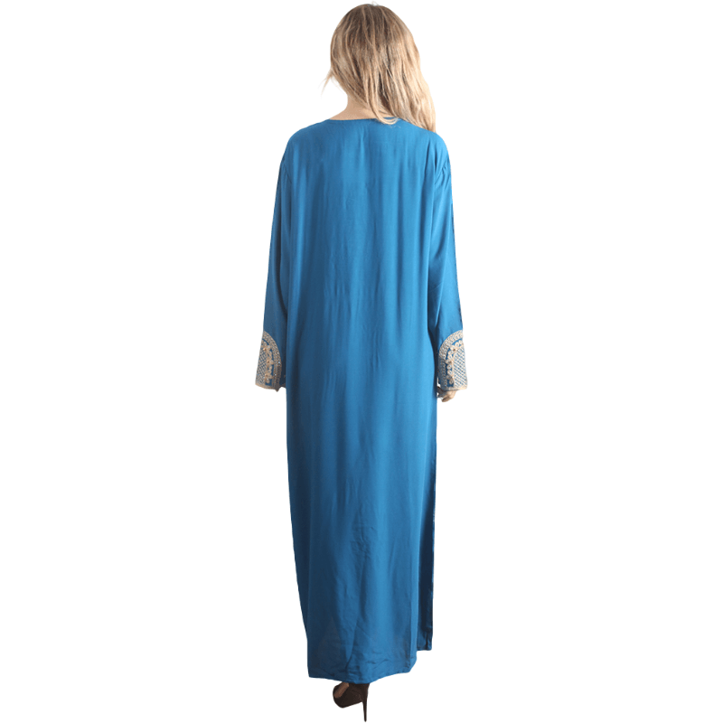 Caftan à manches longues en rayonne bleu pour femme