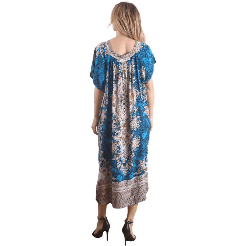 Caftan décontracté à imprimé vintage bleu