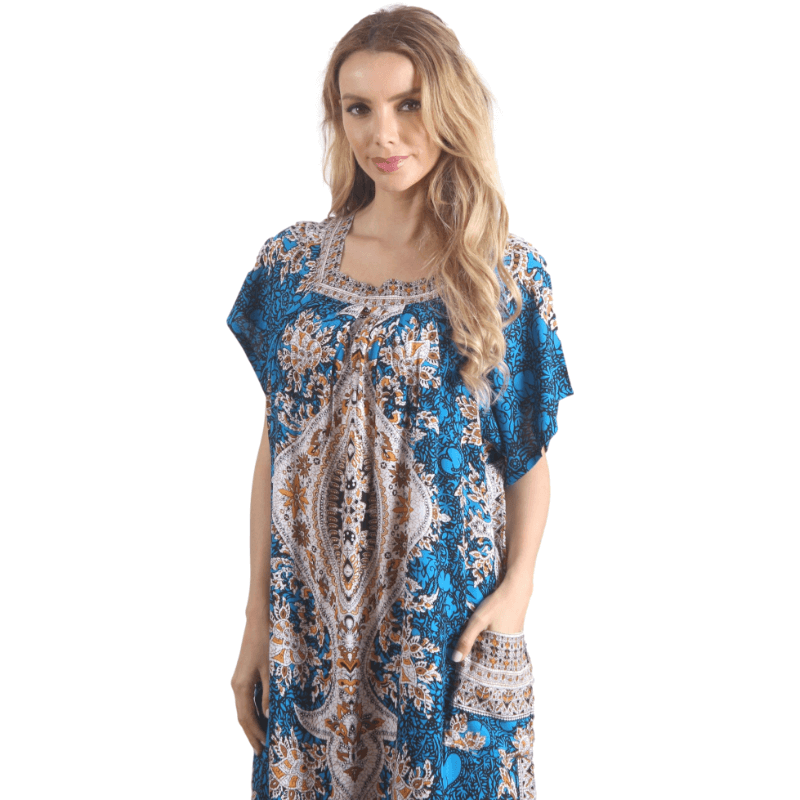 Caftan décontracté à imprimé vintage bleu