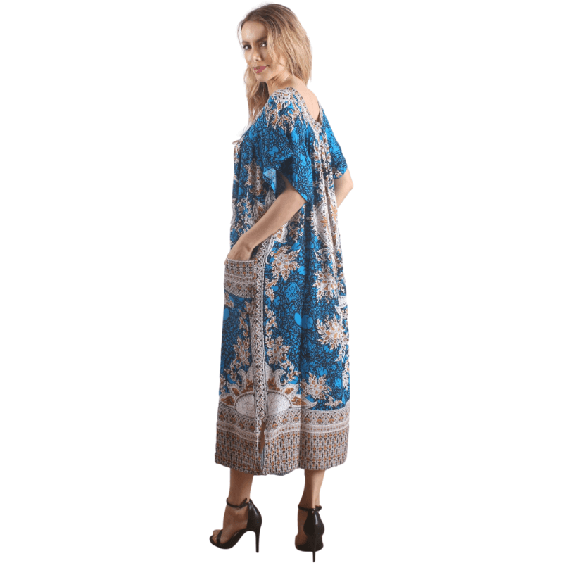 Caftan décontracté à imprimé vintage bleu