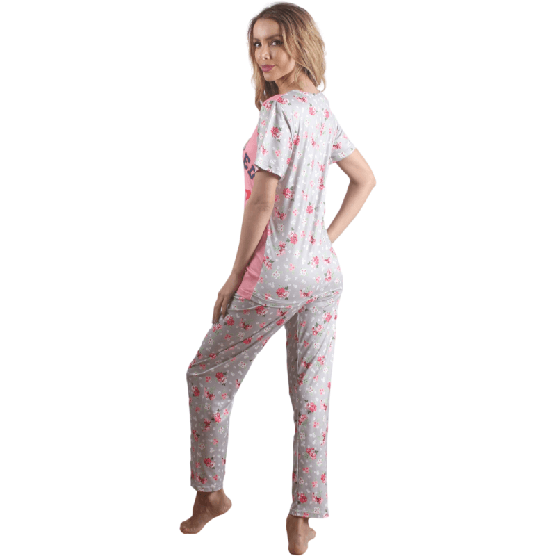 Ensemble pyjama fille rose à imprimé fleuri et manches courtes