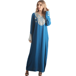 Caftan à manches longues en rayonne bleu pour femme