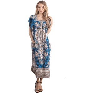 Caftan décontracté à imprimé vintage bleu